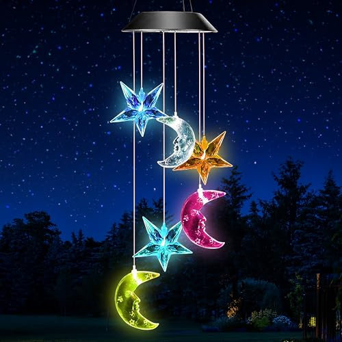 Moon Solar Wind Chimes for Mum, Grandma, or Friends - Stocking Filler Decorative Solar Lights for Garden, Patio, or Yard