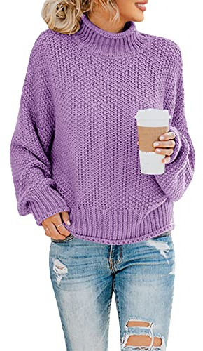 Saodimallsu Polotröja för damer, oversized sweatshirt med långa fladdermusärmar, lös passform och grovstickad, tröja med ledig design