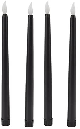 Bougies Effilées sans Flamme à Piles, LED avec Lumière Vacillante Jaune, Mèche 3D Scintillante pour Fenêtre, Chandeliers Réalistes pour Décoration (Le Noir)