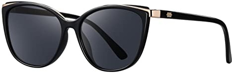 Colrea Trendy Cat Eye Sunglasses for Women Fashion Cateye UV400 Protection Glasses CL22017 (Black Lens/Black Frame)