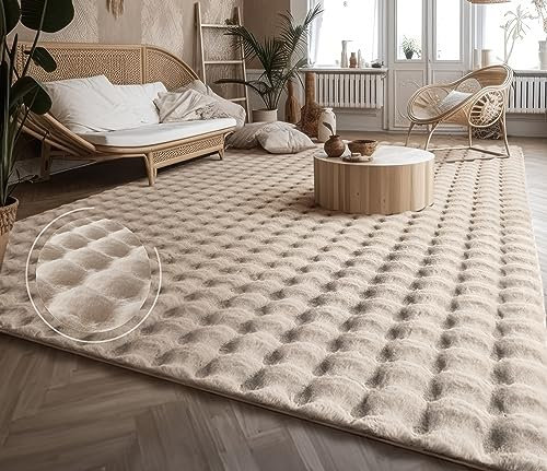 Paco Home Weicher Flauschiger moderner Bubble Wohnzimmer Teppich Hochflor Fell Geometrisches Design Hoch-Tief-Effekt, Grösse:120x160 cm, Farbe:Creme 3