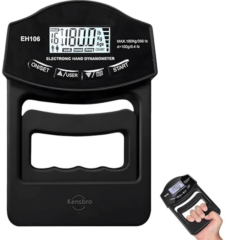 Kensbro Powermètre numérique portatif 180 kg - Grand écran LED - Dynamomètre manuel avec câble de charge USB - Intelligent et sensible (noir)