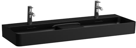 Laufen VAL lavabo doble, 1 agujero para grifo, con rebosadero, 1200x420mm, centro semi-seco, H814282, Color: Negro Mate