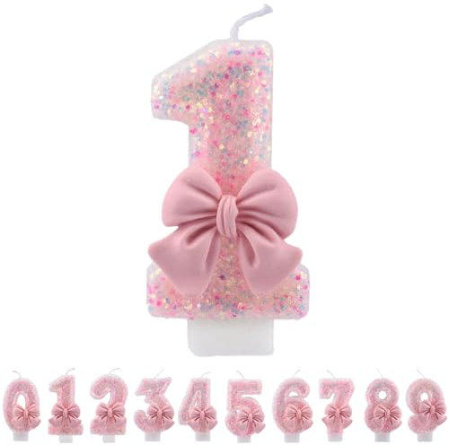 ALLAVA Kerzen Geburtstag 1, Geburtstagskerzen Zahlen Mädchen, Glitzernde Kerze 1, Geburtstagskerzen für Kinder, Erwachsene,Geburtstagsfeier, Jubiläum, Meilenstein (7,5cm, Rosa)