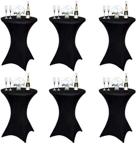 Vnituasr 6er-Set Cocktail Tischhussen, Stehtisch Husse für Bistrotisch Ø 80-85 cm, Schwarz Stretch-Tischdecke für Hochzeitsereignis, Ausstellung und Stehtische(80×110cm,schwarz)