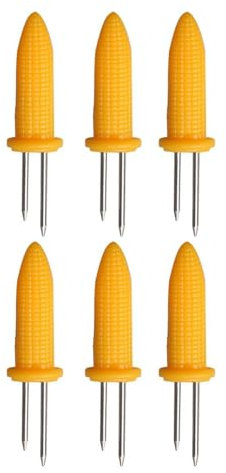 curfair Fourchette à brochette de maïs en Acier Inoxydable 6 pièces Porte-épis fourchettes à Barbecue antirouille avec poignée en Forme de maïs Outil de Salle à Manger Portable pour Les Pique