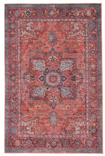 RugVista Georgia Oriental, Alfombra, Alfombras Modernas, 200 x 300 cm, Rectangular, Pelo Corto, Sala de Estar, Dormitorio, Lavado a máquina, Oeko_Tex_100, Rojo/Azul