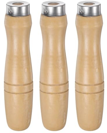 QUARKZMAN 3Pcs Mango de Archivo de Madera de 4.72 Pulgadas con Agujero Redondo de 8.5mm y Mangos Ergonómicos con Collar de Metal para Limas de Metal de 12 Pulgadas.