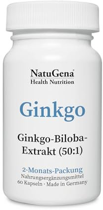 NatuGena Ginkgo, Ginkgo Biloba Kapseln(50:1), trägt zur Unterstützung und Stärkung des Gehirns bei, 60 Kapseln (60 Tage Packung)