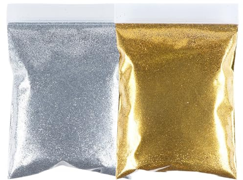 GZMAYUEN 100g Poudre de Paillettes Dorées et Argentées, 50g de Paillettes argentées, 50g de Paillettes Or pour Ongles, Poudre de paillettes pour l'artisanat et la fabrication de cartes Nail Art