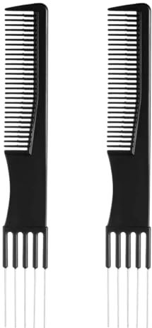 2 Stück Toupierkämme für Damen, Toupierkamm mit Doppelkopf und Metallspitze Gabelkamm, Schwarzer Friseur-Stielkamm mit Metallgabel & feinen Zähnen