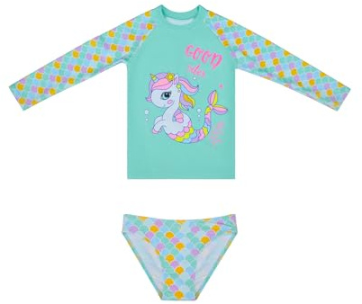 Costumi da Bagno a Maniche Lunghe Set Rashguard Costume da Bagno Protezione Solare Abbigliamento da Nuoto per Bambine da 2 a 12 Anni (8-10 Years, LA668-Green)