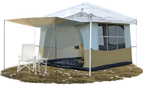 REDCAMP Canopy Camping Tent, Inner Tent with Awning Porch, Converts Straight Leg 10'x10' or 10'x20' Canopy into Camping Shelter, Fits 6 Person, Tawny(Frame/Shelter NOT Included)