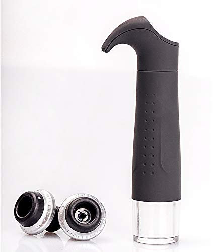 QTANZIQI Vino Saver - Black Accessori per Vino Pompa da Vino 1 x Pompa per Vuoto + 2 x Tappo da Vino sottovuoto