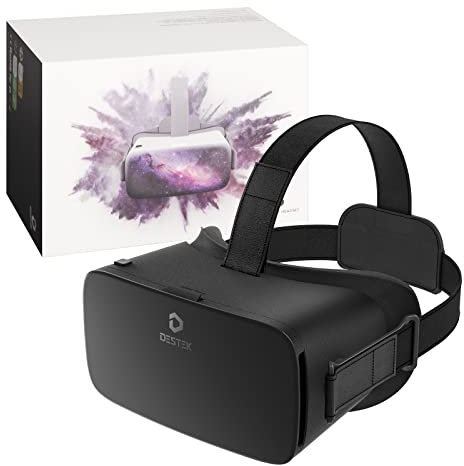 DESTEK V5 VR Casque pour Téléphone avec Manette, 110°FOV HD Anti-Lumière Bleue Lunettes de Réalité, Lunettes de réalité virtuelle VR pour iPhone 17/16/15/14/13/12/11, Samsung, Android - Noir