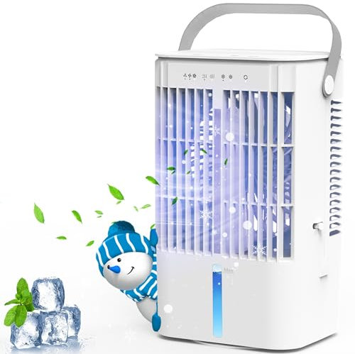 Climatiseur portable, refroidisseur d'air par évaporation de 1200 ml, mini climatiseur personnel avec 3 vitesses et minuterie 2/4h, ventilateur oscillant à 120 ° pour la maison, le bureau, la chambre