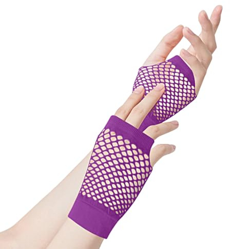 ztowoto 2 par näthandskar fingerlösa, fashionabla fisknätshandskar, stretchiga mesh fingerlösa näthandskar för 80-talet fest cosplay kostymtillbehör, lila, Kurz