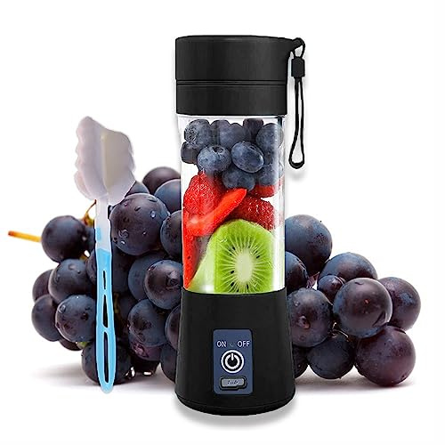 Portable Blender Black - 380ml USB Rechargeable Personal Smoothie Maker with 2000mAh Battery & 6 Blades