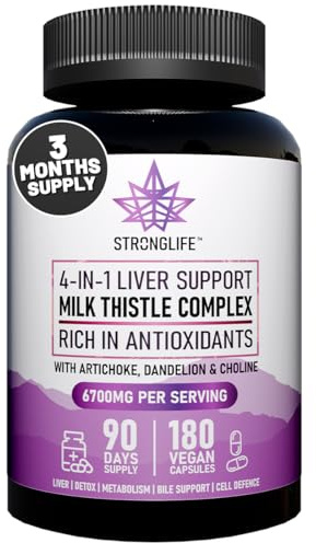 Milk Thistle High Strength Complex Capsules – 6000mg Silymarin Extract with Artichoke, Dandelion & Choline – Liver & Detox Support for Men & Women – 180 Capsules – 90 Day Supply