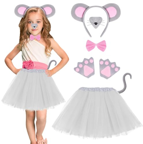 AOOWU Lejonkostym kit, 7 st djurdräkt för barn, tutu kjol, lejon öron pannband svanshandskar lejon kostym tillbehör för karneval, halloween, cosplay show, maskerad