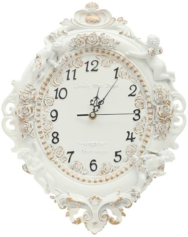 JEYUUMIM Retro European Style 3D Rose Wall Clock with Relief Pattern Wall-Mounted Rustic Ellipse Wall Clock for Decoration for Living Bedroom Wall Vintage Decor