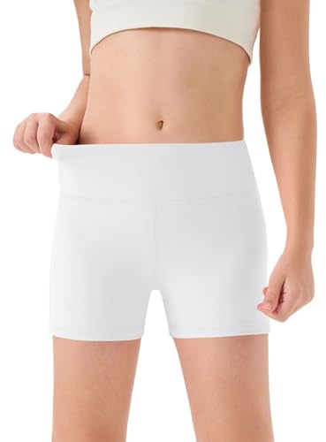 Haloumoning Girls Shorts Leggings Cycling Sports, White, 13-14 Years