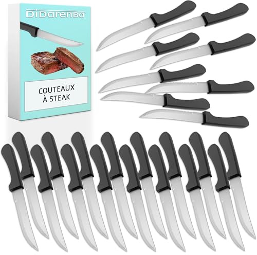 Coltelli da bistecca 24 pezzi in acciaio inox – Lama microdentata sempre affilata 22 cm, taglio preciso e professionale – Ideali per barbecue, ristorante e uso domestico