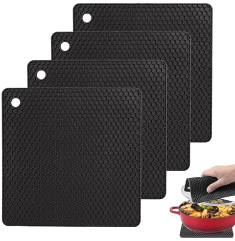 SoeUyd 4 Pezzi Sottopentola in Silicone Resistente Al Calore, Sottopentola Quadrato per Presine da Cucina, Presine Silicone da Cucina Resistente, per Isolamento Termico e Protezione Dalle Scottature