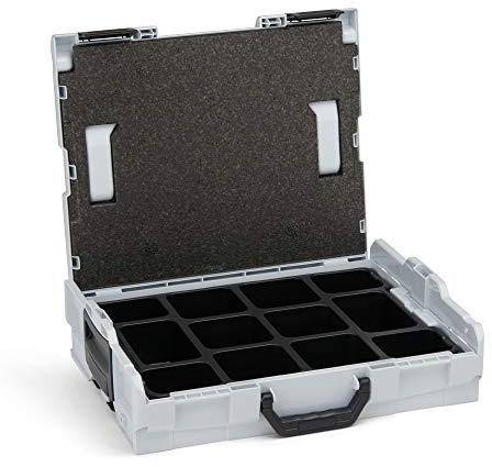 Sortimentskasten transparent mit Klappgriff | L-BOXX 102 (grau) mit 12-fach Einlage | Profi Werkzeugkoffer leer inkl. Sortimentskasten Einsätze