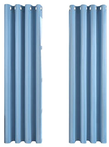MRTREES Blackout Curtains Bedroom 90 Drop 2 Panels Sky Blue Eyelet Thermal Curtain for Living Room Soft Texture Window Treatments for Kids 66x90 Inch 167x228 CM