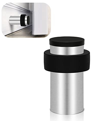 Door Stops, Floor Wall Mounted Door Stopper Heavy Duty Stainless Steel Doorstop Silver Modern Tall Door Stop with Sound Dampening Rubber Bumper Floor Door Stoppers for Skirtings, 1pack