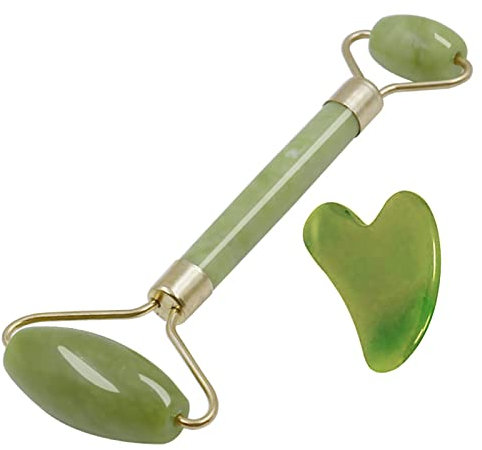 Rodillo de jade y Sha | Rodillo de jade verde para la cara | Rodillo facial Herramientas faciales Rodillo facial y herramienta facial Sha Disminuye la hinchazón, calma la tensión, recupera el brillo