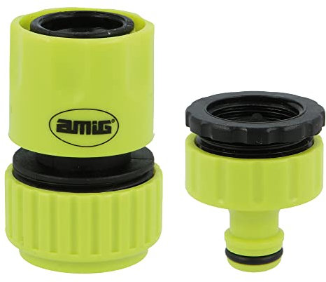 Amig - Kit de Conectores para Manguera - 2 Componentes - Empalme Rápido de 3/4 y Adaptador Reductor para Grifo de 3/4 - Accesorios Ideales para Jardinería - Plástico ABS - Verde Pistacho