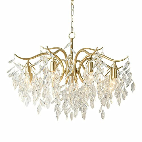 Lámpara de Techo Colgante Cristal 9 Luces LED Moderna - Lámpara Araña Vintage para Salón Dormitorio Comedor, Metal Dorado Plateado, Altura Ajustable 52cm