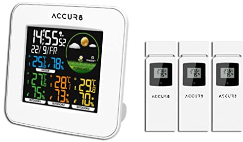 Weather Station with 3 Outdoor Sensors, Official UK Model with MSF Radio-controlled Clock, Indoor/Outdoor Temp & Humidity, Mains Powered, with Battery Back-up