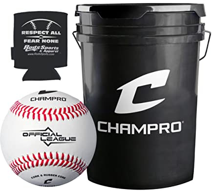 CBB-90 Durahide Cover Baseballs in a Black Champro Bucket – 30 Balls and one Rods Can Sleeve Included