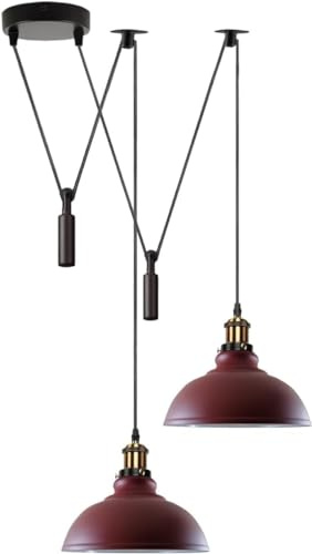 DC VOLTAGE 2 luces de araña de metal con forma de curva, acabado burdeos, 29 cm, luces colgantes industriales con cable ajustable para cocina, isla, sala de estar, dormitorio