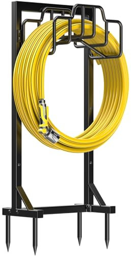 Bomclap Support de tuyau d'arrosage de 117 cm, autonome, amovible, en métal, avec panier de rangement, noir