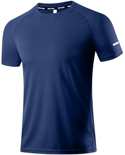 Workout Shirts for Men - Activewear Tops Gym Shirts Dry Fit Mesh Moisture Wicking Running Fitness Short Sleeve Sports Athletic T-Shirt Tops Navy M