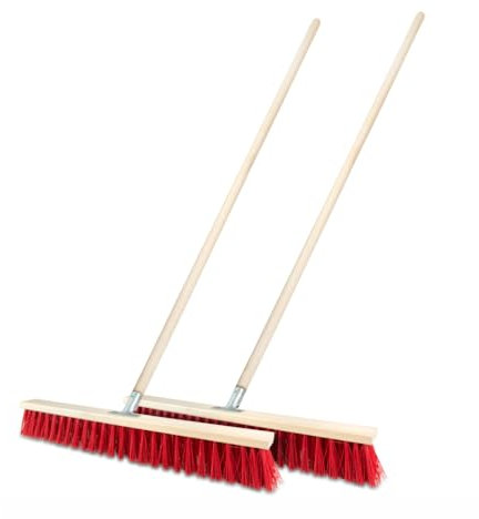 Lot de 2 balais de route de 60 cm avec manche de 130 cm - En bois - Pour l'extérieur - Balai industriel robuste avec poils stables - Pour cour, jardin et trottoirs (60 cm + manche de 130 cm)