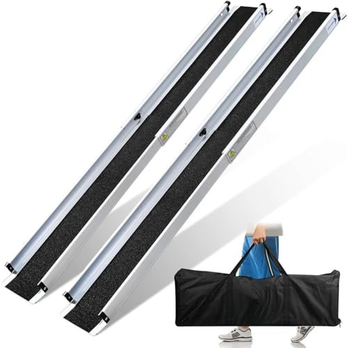 CZYGPHY Verstellbare, rutschfeste Teleskop-Rollstuhlrampe, 2 Stück, tragbare Aluminiumrampe für Treppen, Hindernisse, Hausstufen, 300 kg Tragkraft, ausziehbar 75 120 cm
