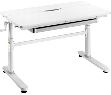 HOKO Scrivania per bambini, regolabile in altezza, 100 x 60 cm, scrivania per bambini dai 6 anni, piano inclinabile con cassetti, regolabile da 54 a 76 cm (bianco, Jana)