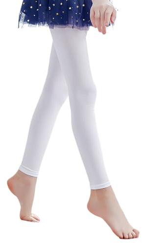 Waltonalice Kinder Ballett Strumpfhose Weiß Tanzstrumpfhose Mädchen-Strumpfhosen Feinstrumpfhose ohne Füße Ballettstrumpfhose Mädchen Elastische Leggings Socken für Freizeit Tanz Schule Weiß M