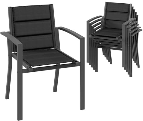 Devoko Set Di 6 Sedie Da Giardino, Sedie Da Esterno In Alluminio Per Esterni, Sedie Impilabili Poltrone Da Giardino, Per Giardino, Piscina, Terrazza, Sala Da Pranzo, Grigio Scuro
