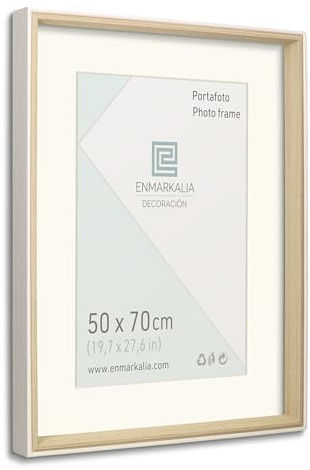 ENMARKALIA DECORACION Marco de foto, medida 50x70 cm SIN paspartu y 40x60 cm CON paspartu, color Blanco - Madera con paspartu, para colgar en horizontal y vertical (Blanco Madera X1 Ud., 50 x 70 cm)