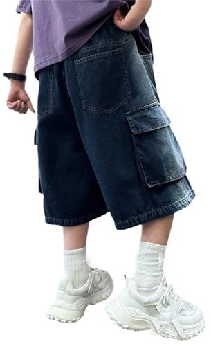 Generico Pantaloncini per Bambini Ragazzi,Casual Shorts Jeans Morbido con Cintura Elastica Casual Estivi Abbigliamento Quotidiano Tasca Leggera Comfort Traspirante Elegante Corsa