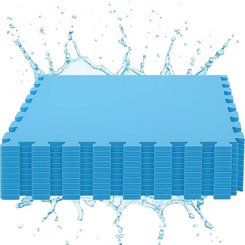 BURI Summer Poolmatte 18er Set | 50x50 cm pro Matte | 4,50 m² Gesamtfläche | Blau | rutschfeste Bodenfliesen für Pool, Whirlpool, Garten & Fitness | 4 mm dick | Erweiterbares Stecksystem