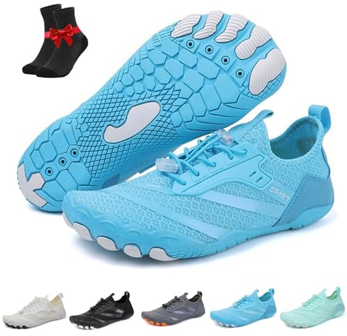 QCHAOLI Ongitecoude Erdungsschuhe mit Kupfer, Barfuß-Wasserschuhe for Herren und Damen, schnelltrocknende Watschuhe, rutschfeste Surf-Strandschuhe(Lake Blue,42 EU)