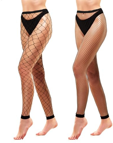 APLZGMG 2 Pairs Black Footless Fishnet Tights for Women, Stretchy Women's Fishnet Stockings, High Waist Fish Nets Leggings Pantyhose for Women Girls, Halloween Costume Accessories Gifts, One Size