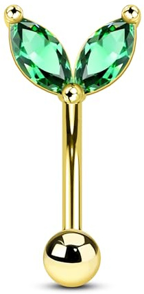 Agrewd 16G Rook Piercing Schmuck Grün CZ Gold Augenbrauen Piercing Curved Barbell 316l Chirurgenstahl Helix Knorpel Ohrring Stange Daith Tragus Schmuck Rook Augenbrauenpiercing für Frauen 8mm